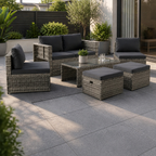 Salon de jardin lounge Salou polyrotin 6 personnes table coussins gris modèle 300862