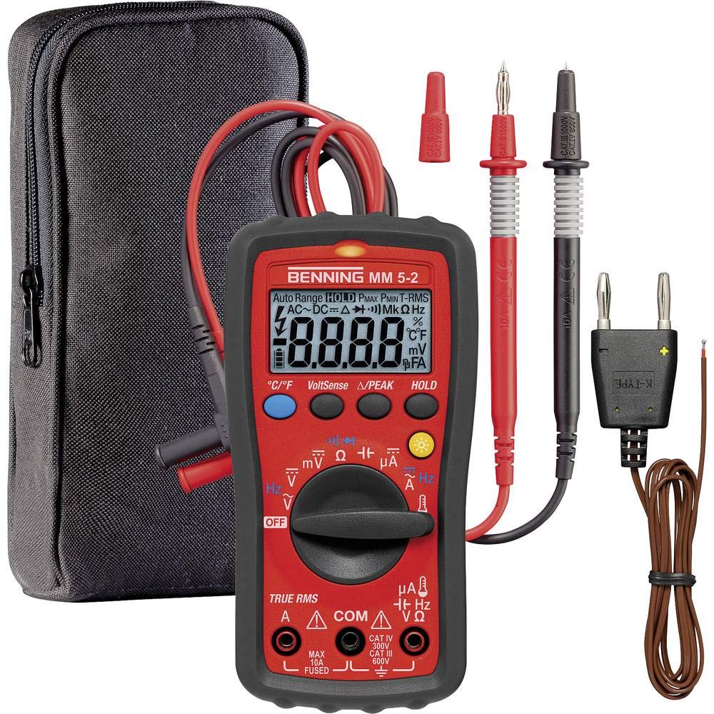 Digital-Multimeter MM 5-2 TRMS mit Spannungs-, Strom-, Widerstands-, Frequenz-, Kapazitäts-, Temperatur-, Durchgangs- und Diodenmessung