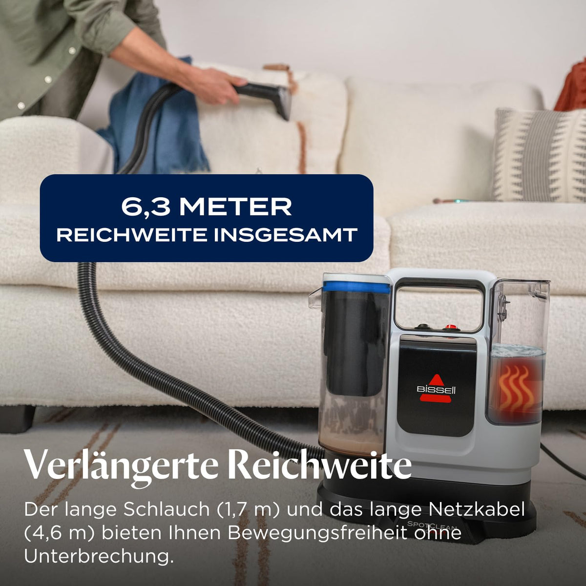 SpotClean ProHeat Advanced Teppichreiniger 1125 W mit 59 °C ProHeat-Technologie, 16.000 Pa Saugkraft und Doppelbehälter 0,9 l/0,8 l