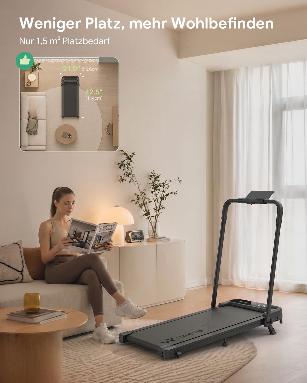 2-in-1 Walking Pad Laufband für Zuhause, klappbar mit App, 1–10 km/h und 120 kg Belastbarkeit