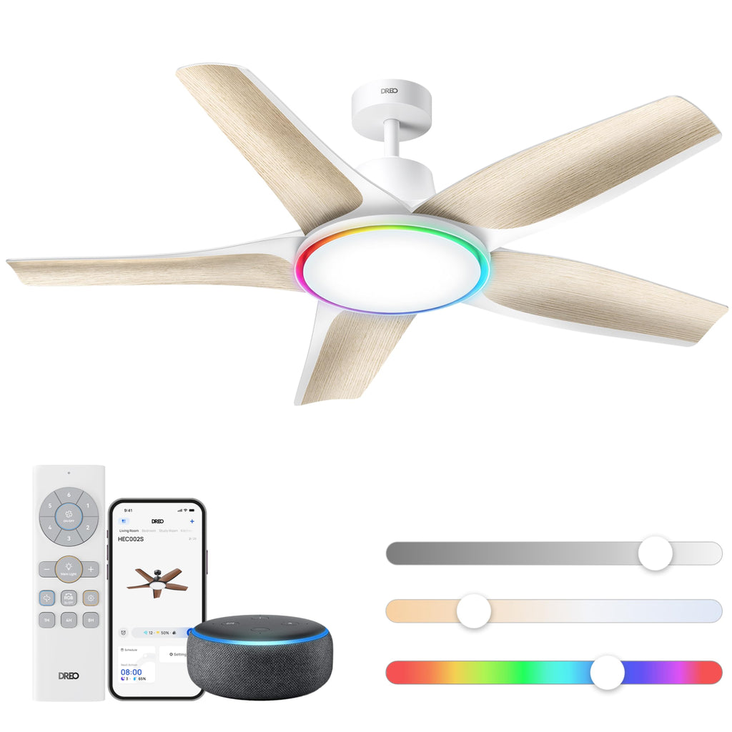 Ventilateur de plafond intelligent avec éclairage LED RGB 132 cm moteur CC silencieux contrôle APP et télécommande DR-HCF002S