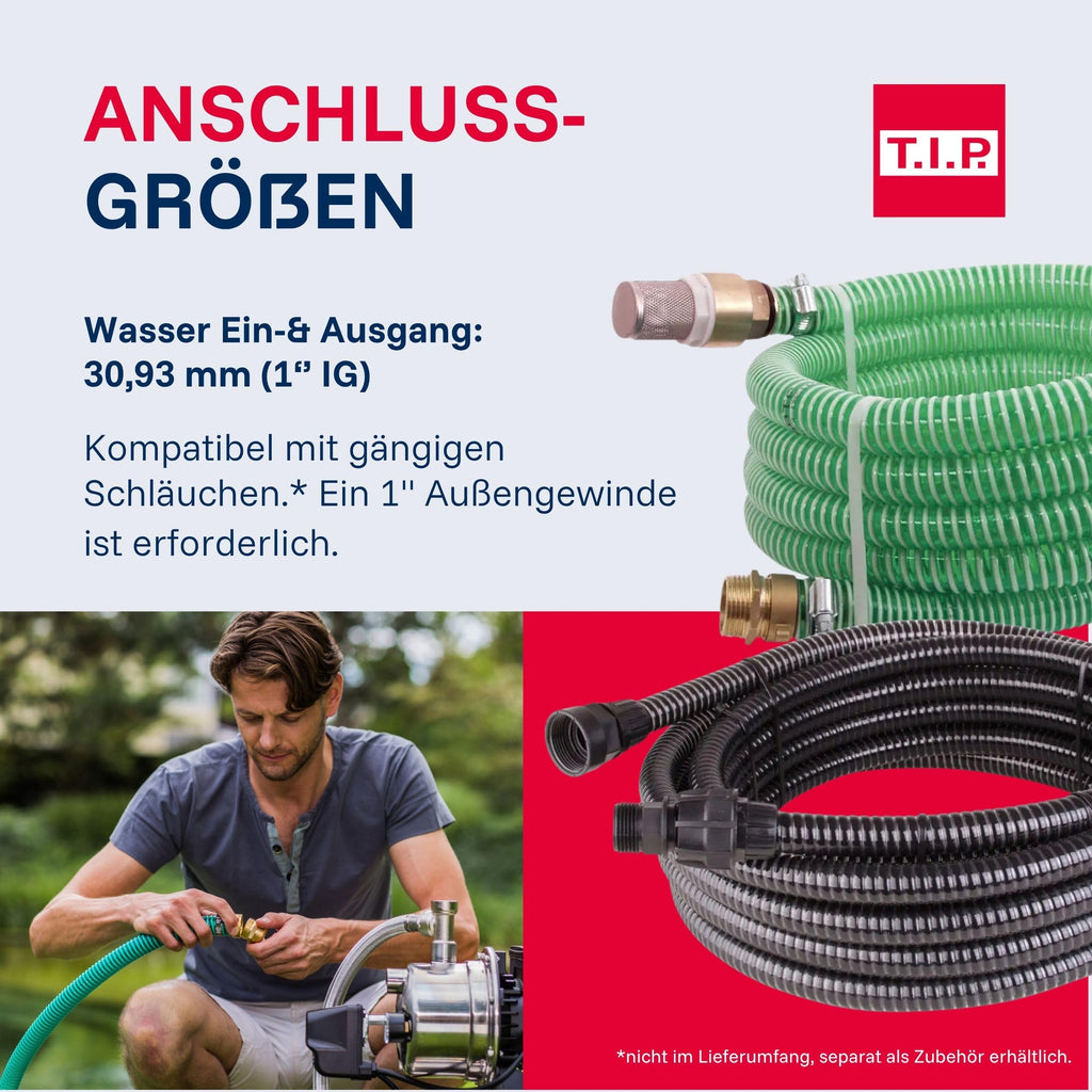 Hauswasserwerk 1200 W 4350 l/h 5 bar mit 22 L Edelstahl-Druckkessel 50 m Förderhöhe 230 V