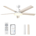 Ventilateur de plafond intelligent 132 cm avec lumière LED dimmable 12 vitesses moteur DC télécommande et contrôle APP