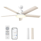 Ventilateur de plafond intelligent 132 cm avec lumière LED dimmable 12 vitesses moteur DC télécommande et contrôle APP