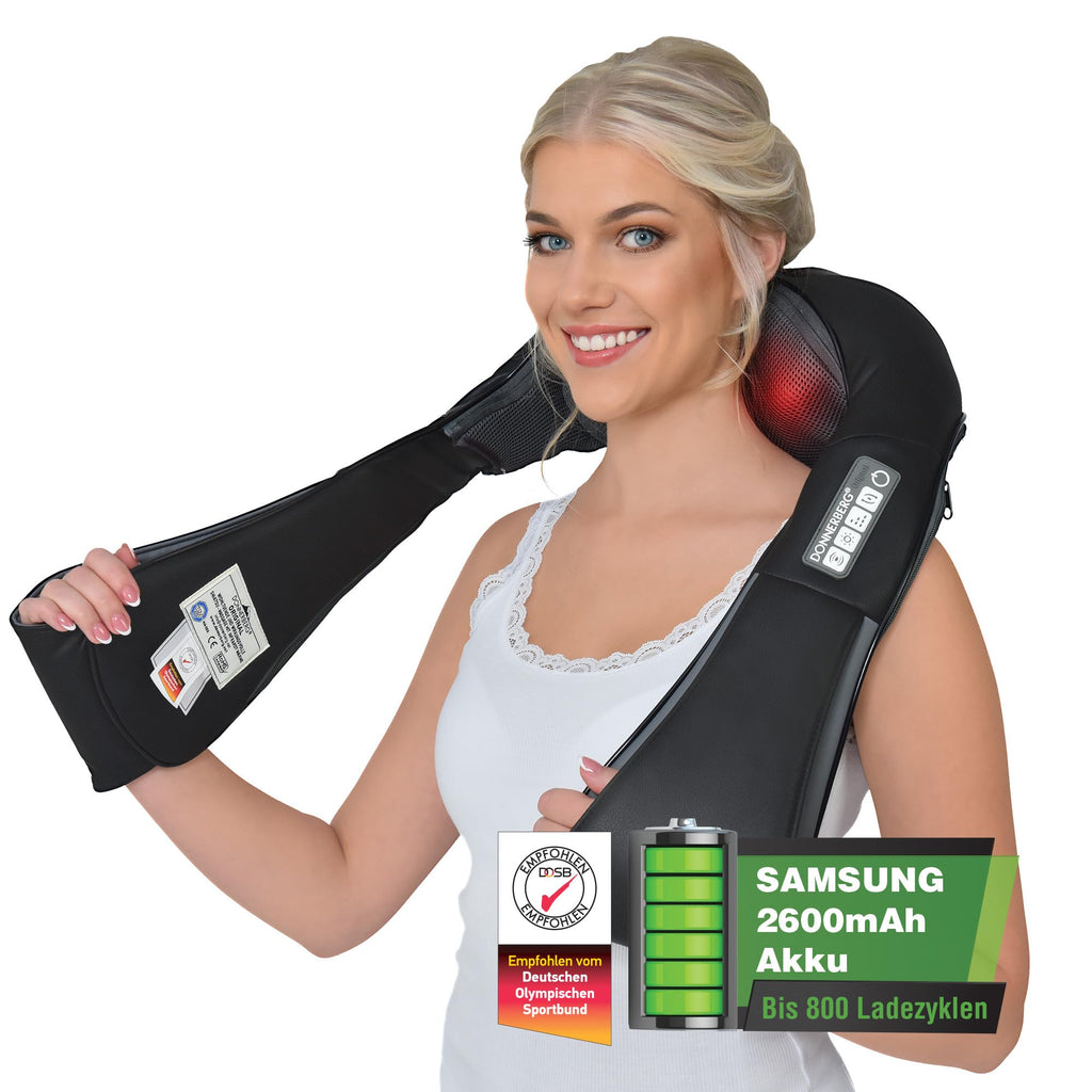 Nackenmassagegerät kabellos mit Wärme und Vibration, Shiatsu Wickelmassagegerät wiederaufladbar