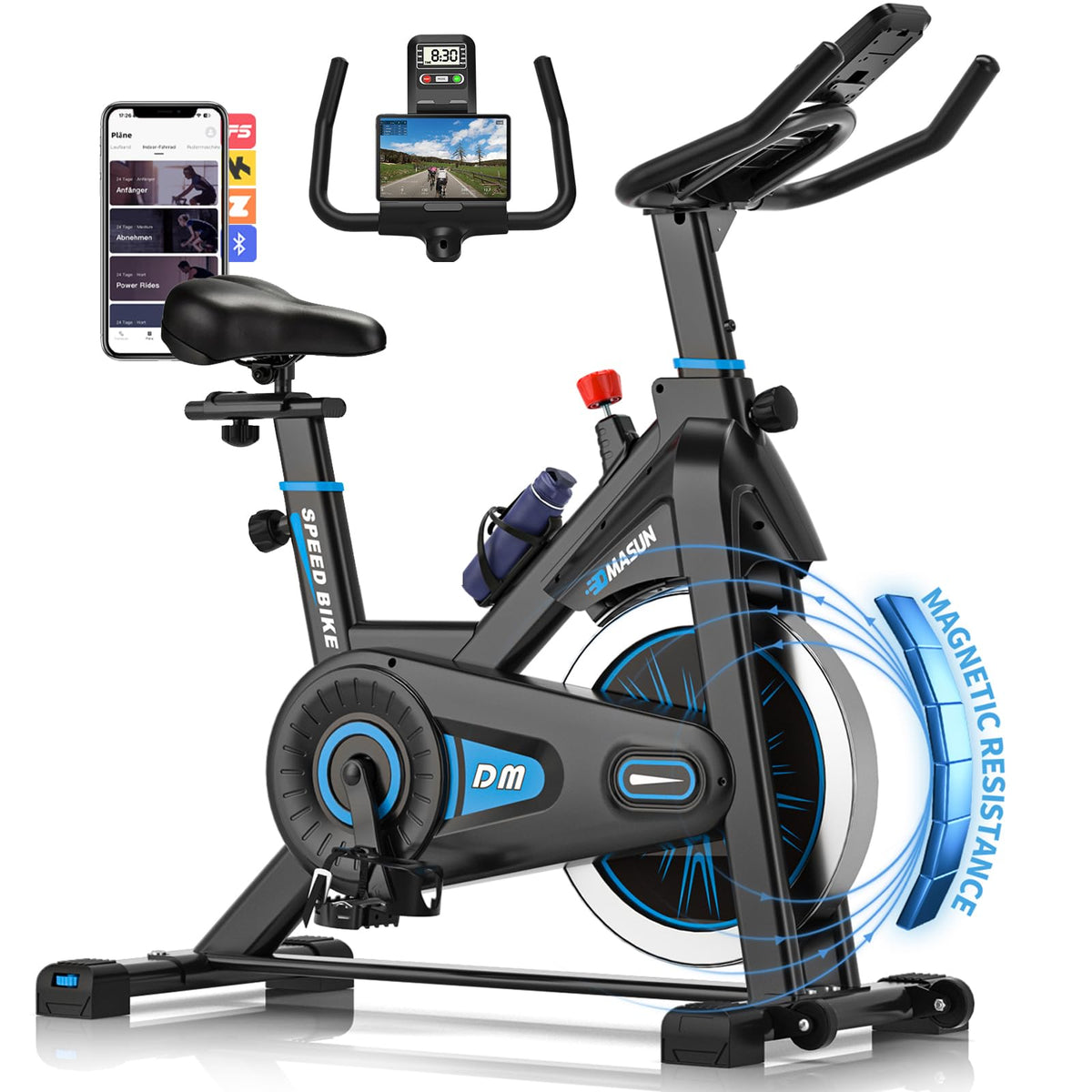 Heimtrainer Fahrrad mit App-Kompatibilität und LCD-Monitor, magnetischer Widerstand, bis 180 kg, Modell 8715C