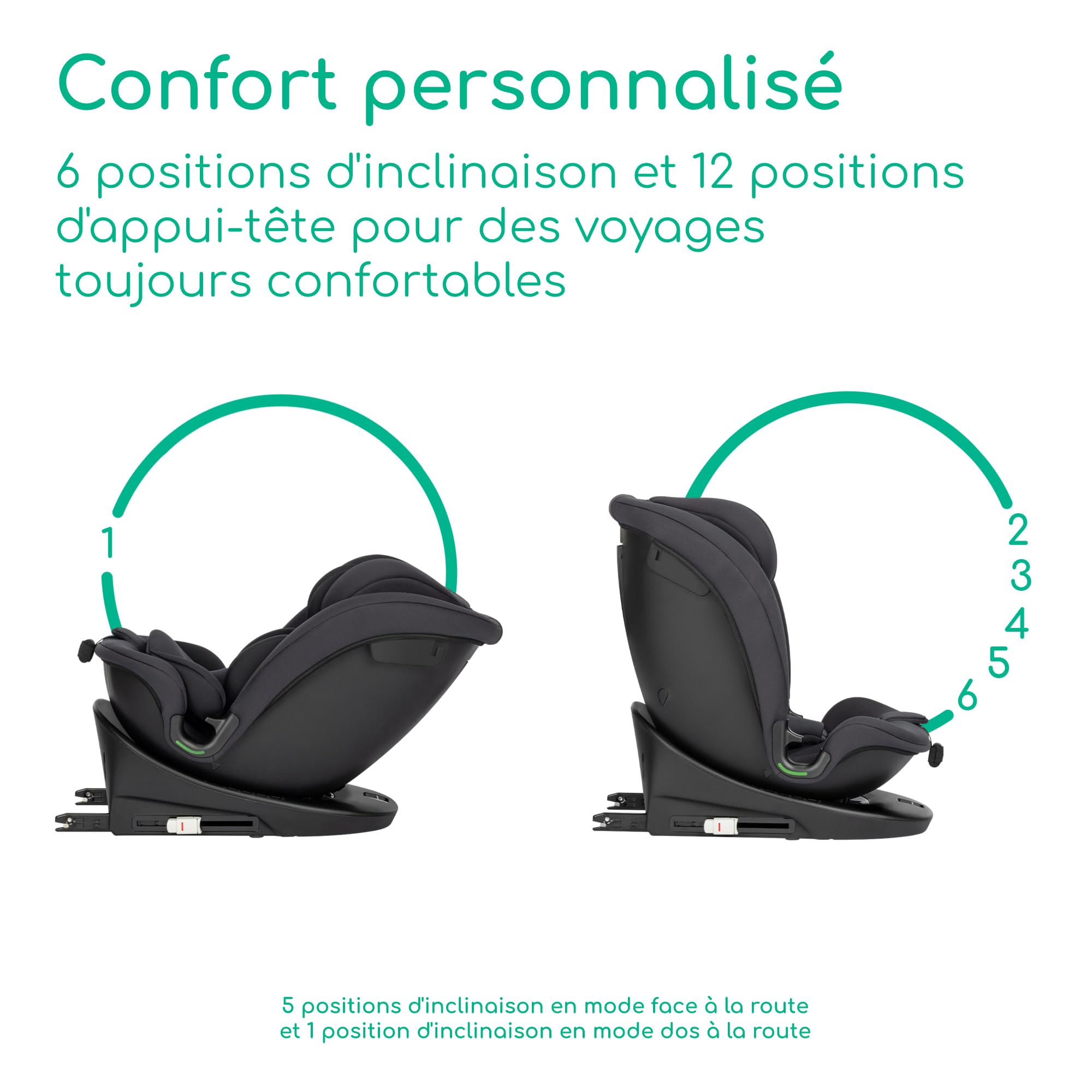 Siège auto pivotant 360 i-Size 0-12 ans 40-150 cm ISOFIX avec Top Tether 6 positions d'inclinaison et appui-tête réglable 12 positions