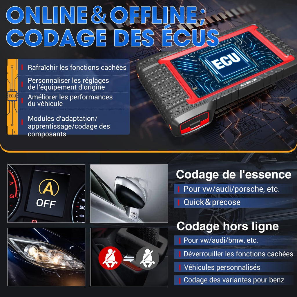 Valise diagnostic auto K7 OBD II écran 7 pouces codage ECU fonctions bidirectionnelles 31 services diagnostic tous systèmes