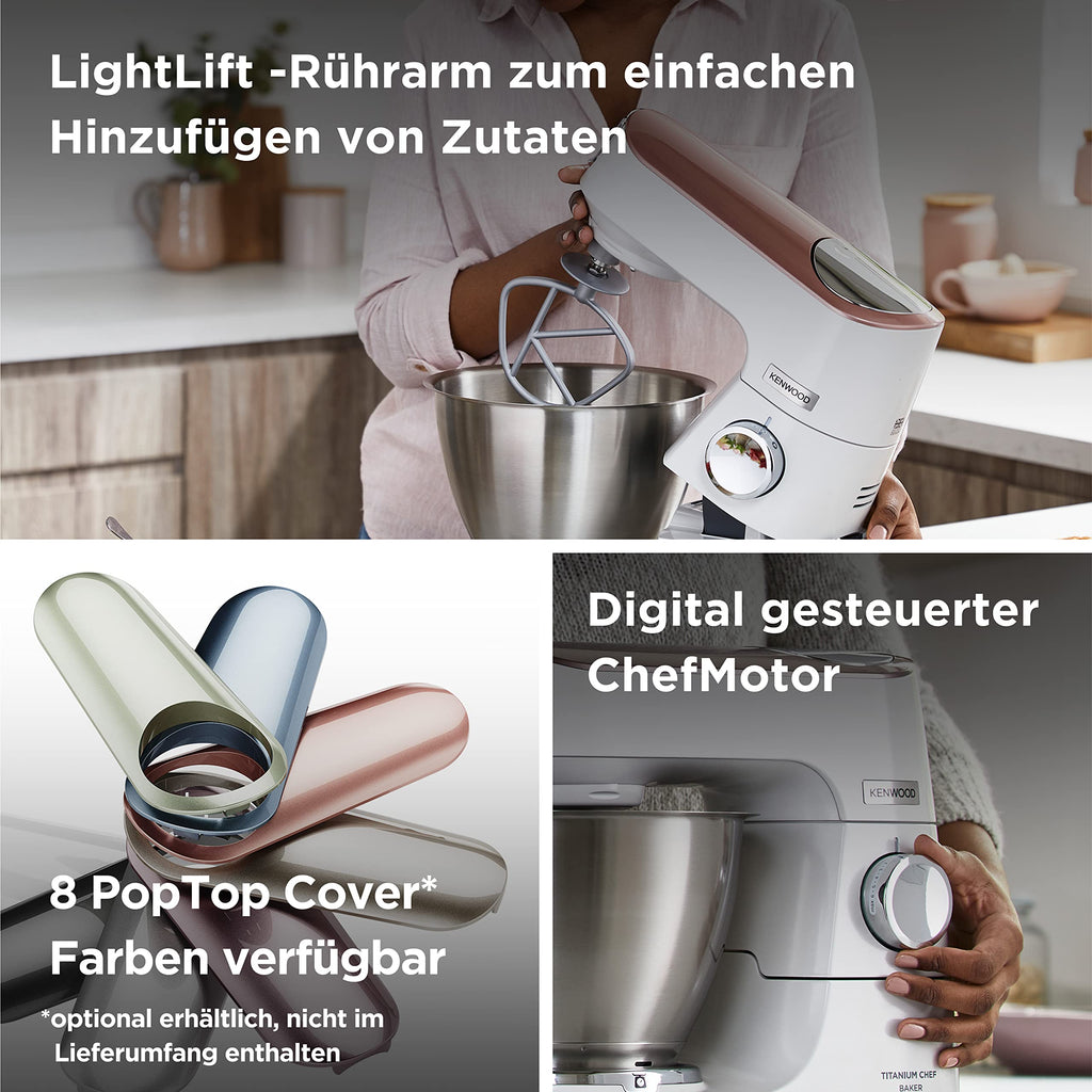 Küchenmaschine mit Waage und 5 l Edelstahlschüssel, 1200 W, inkl. 3-teiligem Patisserie-Set, Weiß
