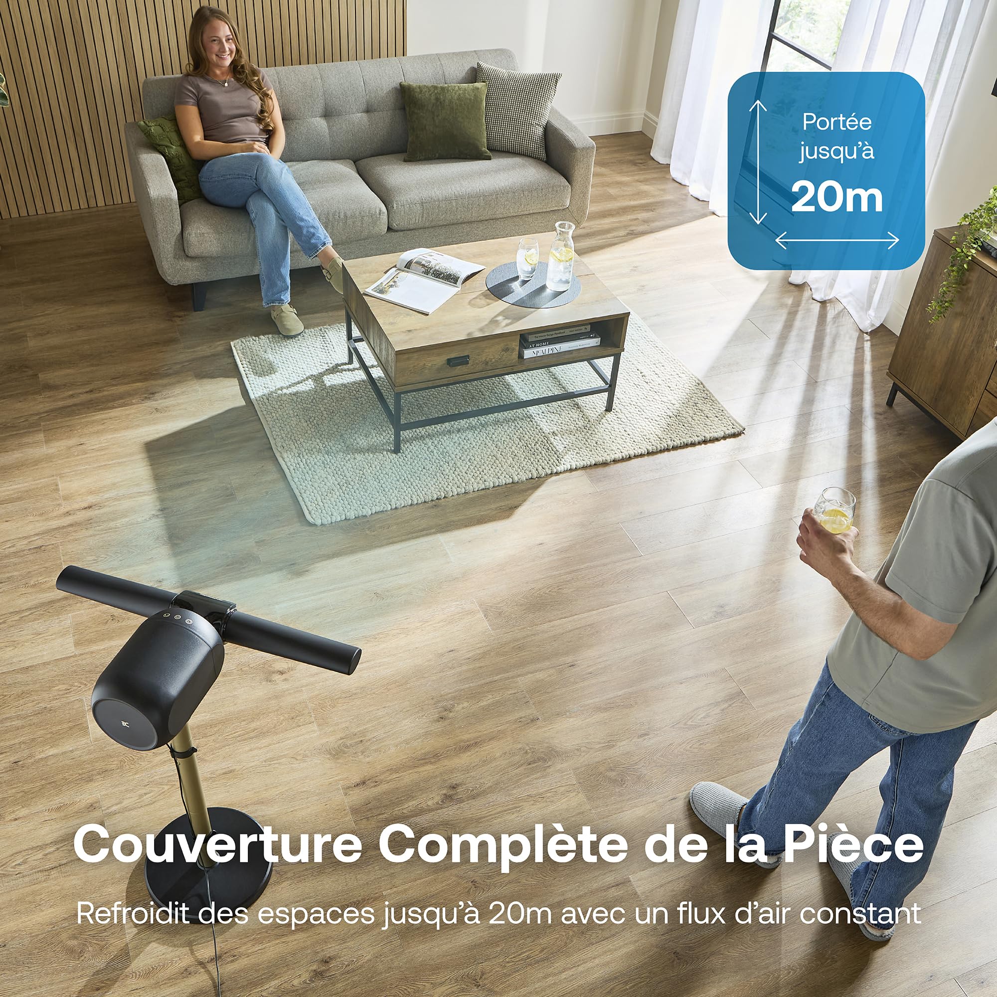 Ventilateur sans pales FlexBlade sur pied double direction oscillation 90° 5 vitesses minuterie télécommande magnétique