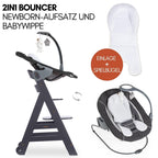 5-in-1 Hochstuhl Beta+ Newborn Set mit Deluxe Bouncer, Sitzpolster und Essbrett, aus FSC-zertifiziertem Buchenholz, Dark Grey