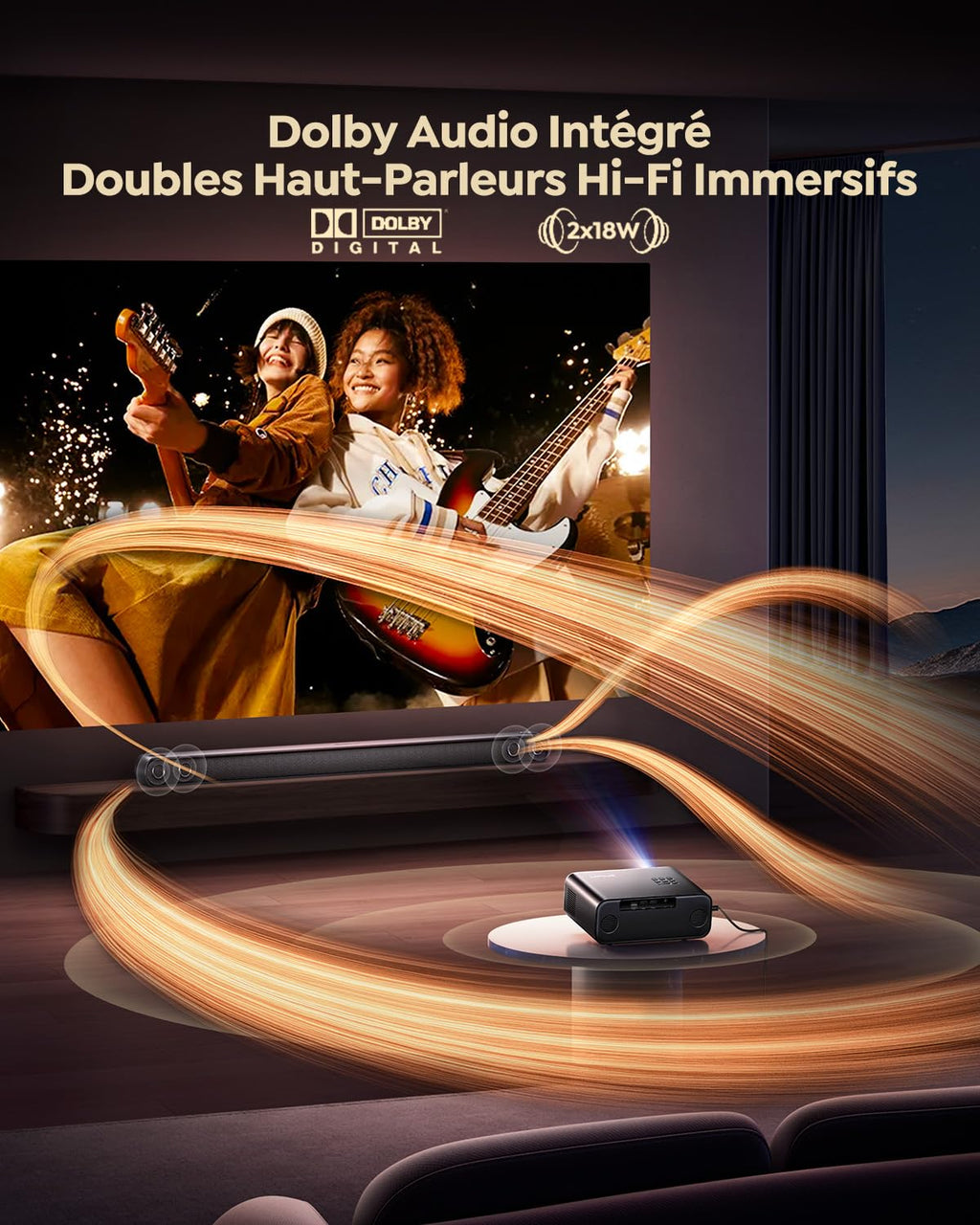 Vidéoprojecteur 4K Smart avec Netflix WiFi 6 Bluetooth HDR10 1500 ANSI FHD 1080P autofocus correction trapèze Home Cinéma