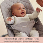Babywippe Bliss ergonomisch 3,5–13 kg Sandgrau klassische Steppung natürliches Schaukeln 0–2 Jahre Stoff