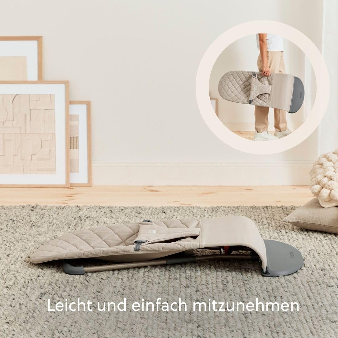 Babywippe Bliss ergonomisch 3,5–13 kg Sandgrau klassische Steppung natürliches Schaukeln 0–2 Jahre Stoff