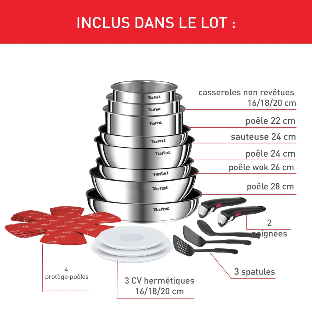 Batterie de cuisine Ingenio L897SK04 20 pièces antiadhésive induction avec poignées amovibles