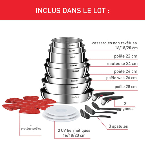 Batterie de cuisine Ingenio L897SK04 20 pièces antiadhésive induction avec poignées amovibles