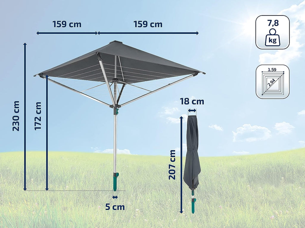 Wäschespinne mit Dach LinoProtect 400 40 m Leinenlänge Aluminium anthrazit inklusive Bodenhülse