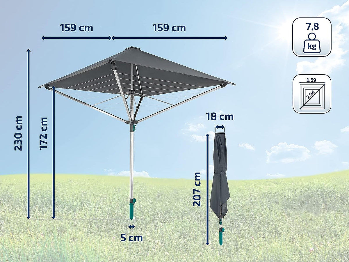 Wäschespinne mit Dach LinoProtect 400 40 m Leinenlänge Aluminium anthrazit inklusive Bodenhülse