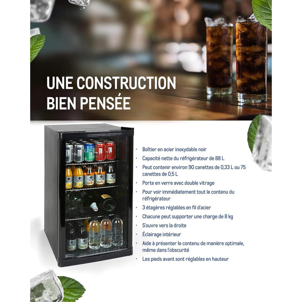 Réfrigérateur à boissons GPC1088 88L porte en verre réversible éclairage LED refroidissement statique