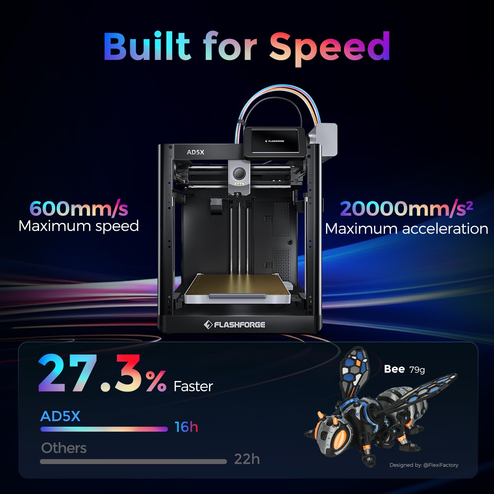 Imprimante 3D Adventurer 5X AD5X impression multicolore nivellement automatique vitesse 600 mm/s volume 220x220x220 mm
