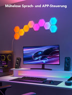 LED Hexagon Wandpaneele RGBIC Gaming Wandleuchten App-Steuerung Musik-Synchronisation Szenenmodi Timer und Sprachsteuerung