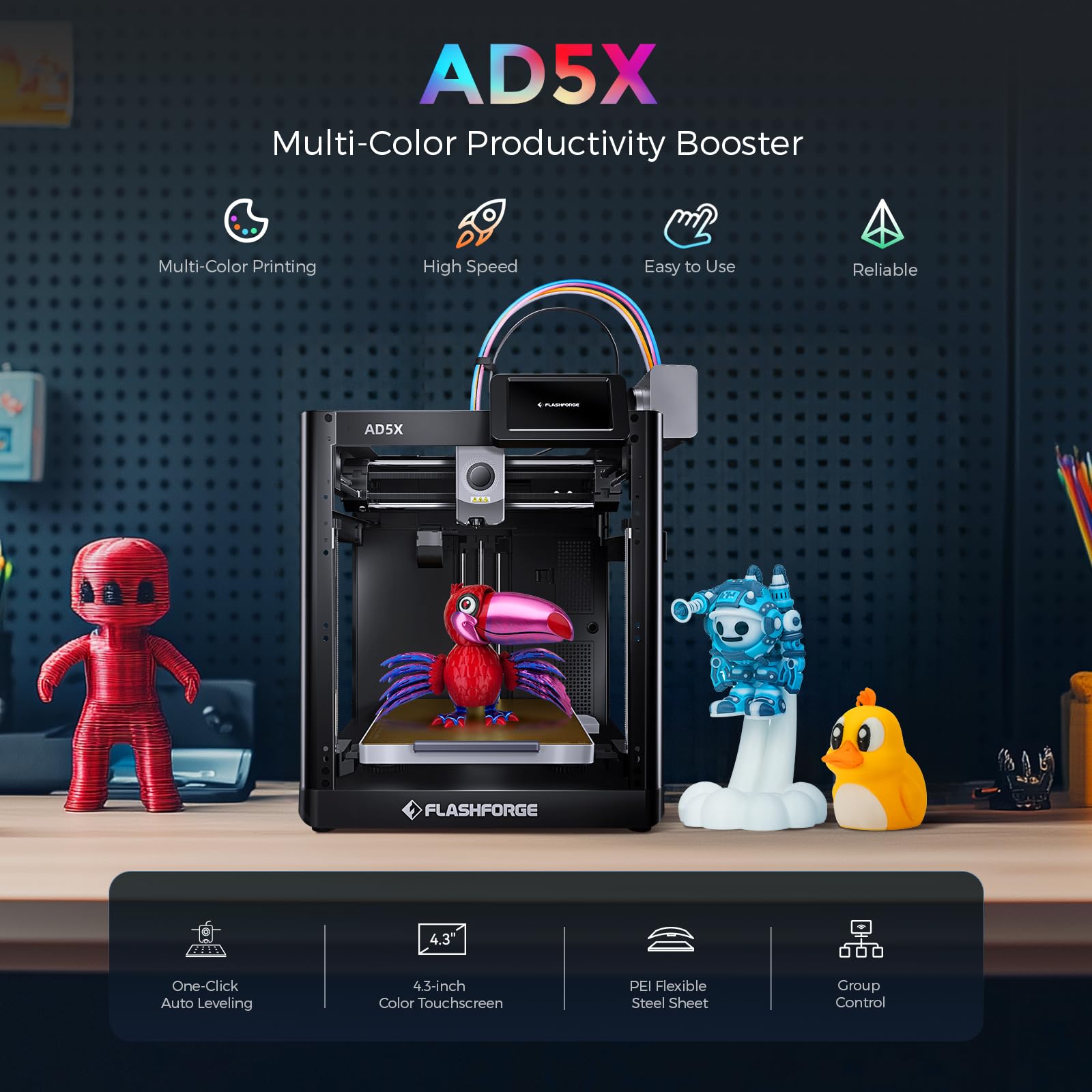 Imprimante 3D Adventurer 5X AD5X impression multicolore nivellement automatique vitesse 600 mm/s volume 220x220x220 mm