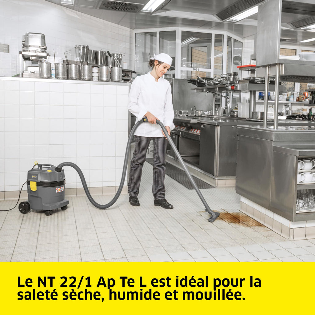 Aspirateur eau et poussières NT 22/1 Ap L 1300 W avec réservoir 22 L filtre cartouche PES tuyau 1,9 m et accessoires sols humides secs