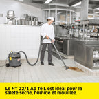 Aspirateur eau et poussières NT 22/1 Ap L 1300 W avec réservoir 22 L filtre cartouche PES tuyau 1,9 m et accessoires sols humides secs