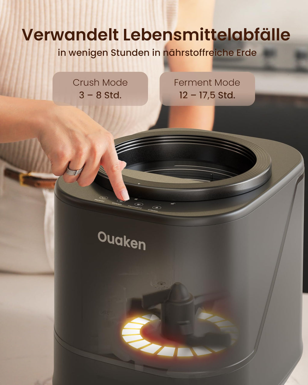 Elektrischer Komposter für die Küche, 4 L Smart Küchenkomposteimer mit 3 Modi und Geruchsarm