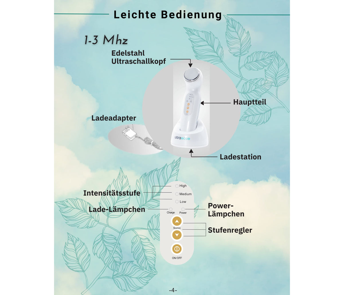 Kabelloses Ultraschallgerät für Zuhause mit Wärme, 3 Intensitätsstufen und Auto-Timer, inkl. Ladestation und Audio-Entspannungsübungen
