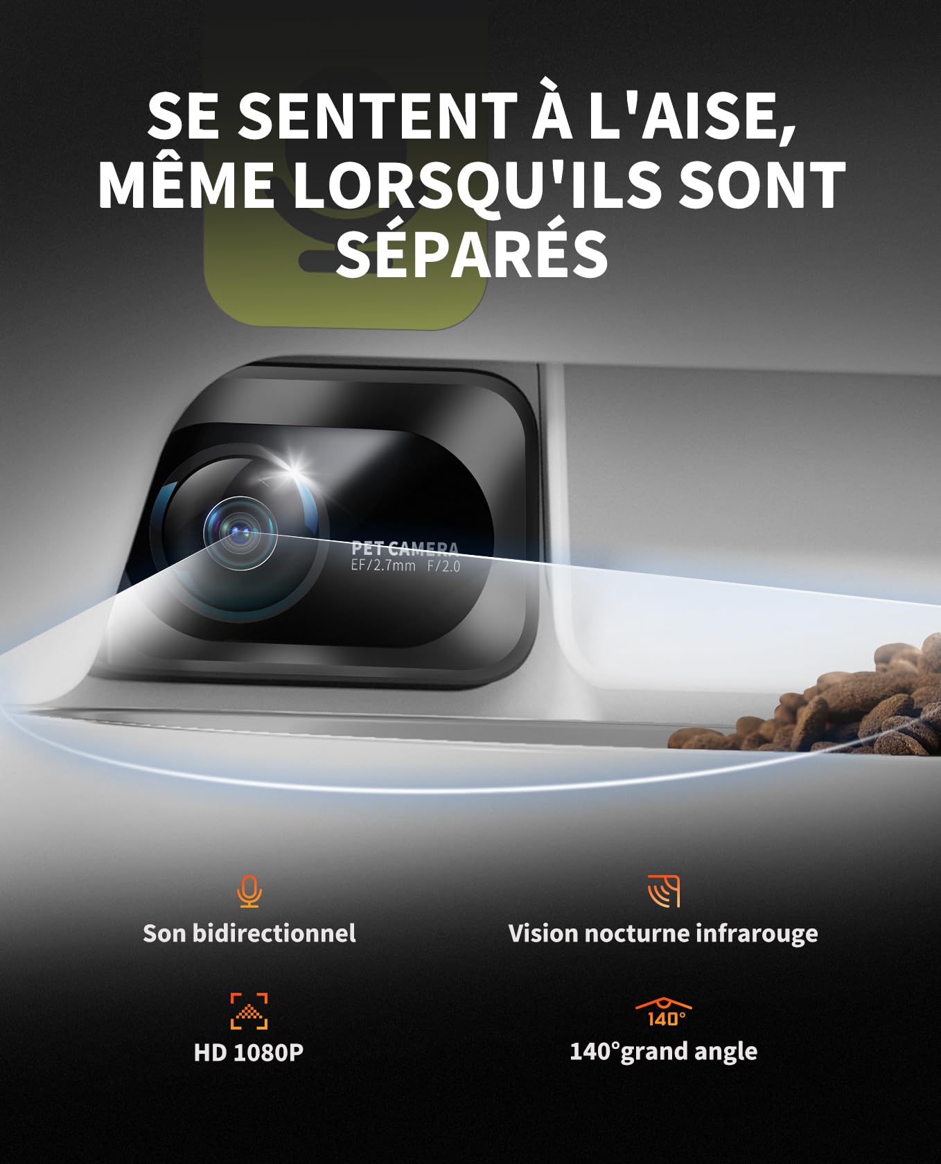 Distributeur automatique de croquettes pour chat avec caméra HD 1080P WiFi 2,4G double trémie 5L contrôle par application bol inox