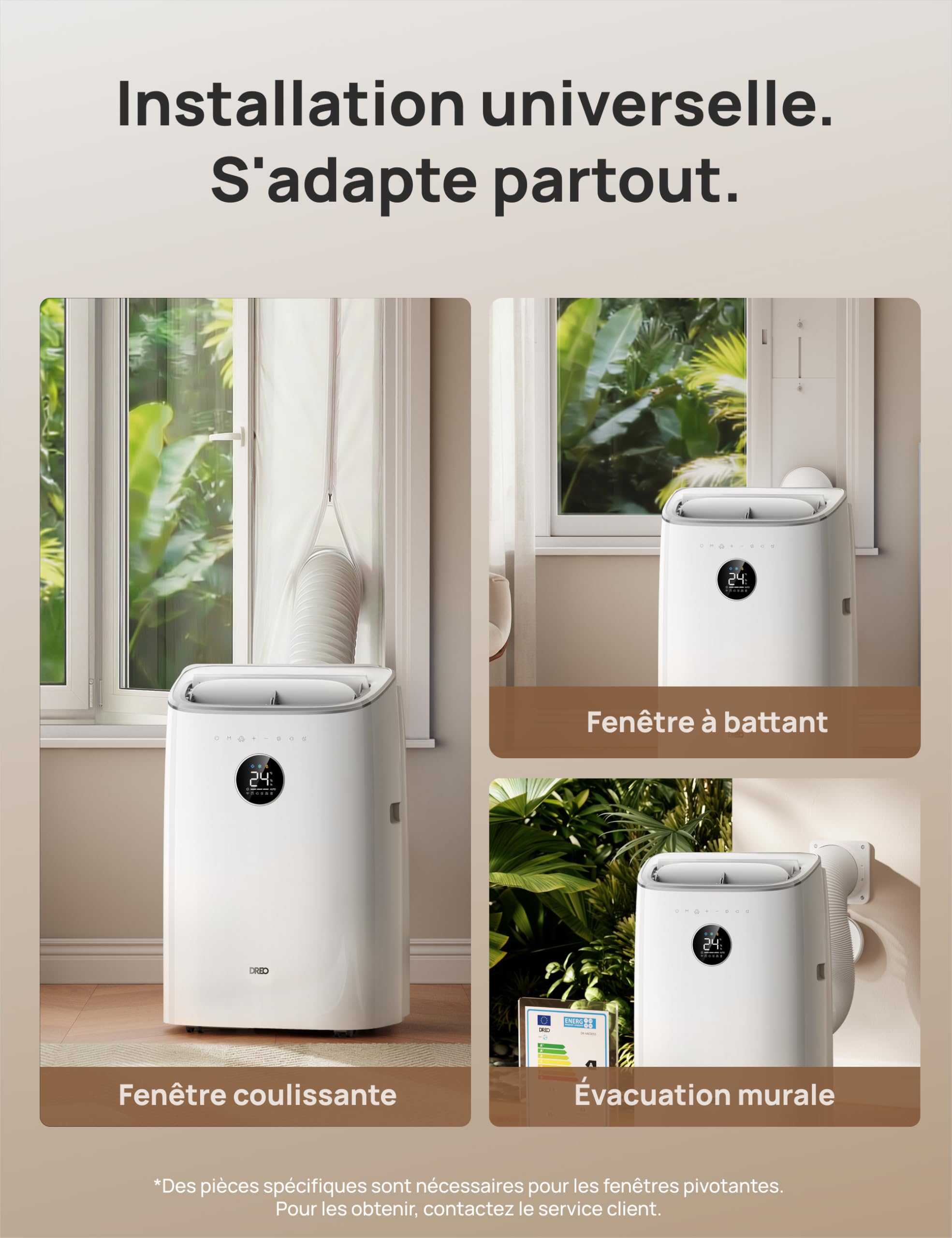 Climatiseur mobile AC318S 7500 BTU 3-en-1 refroidissement ventilation déshumidification avec contrôle WiFi et kit fenêtre