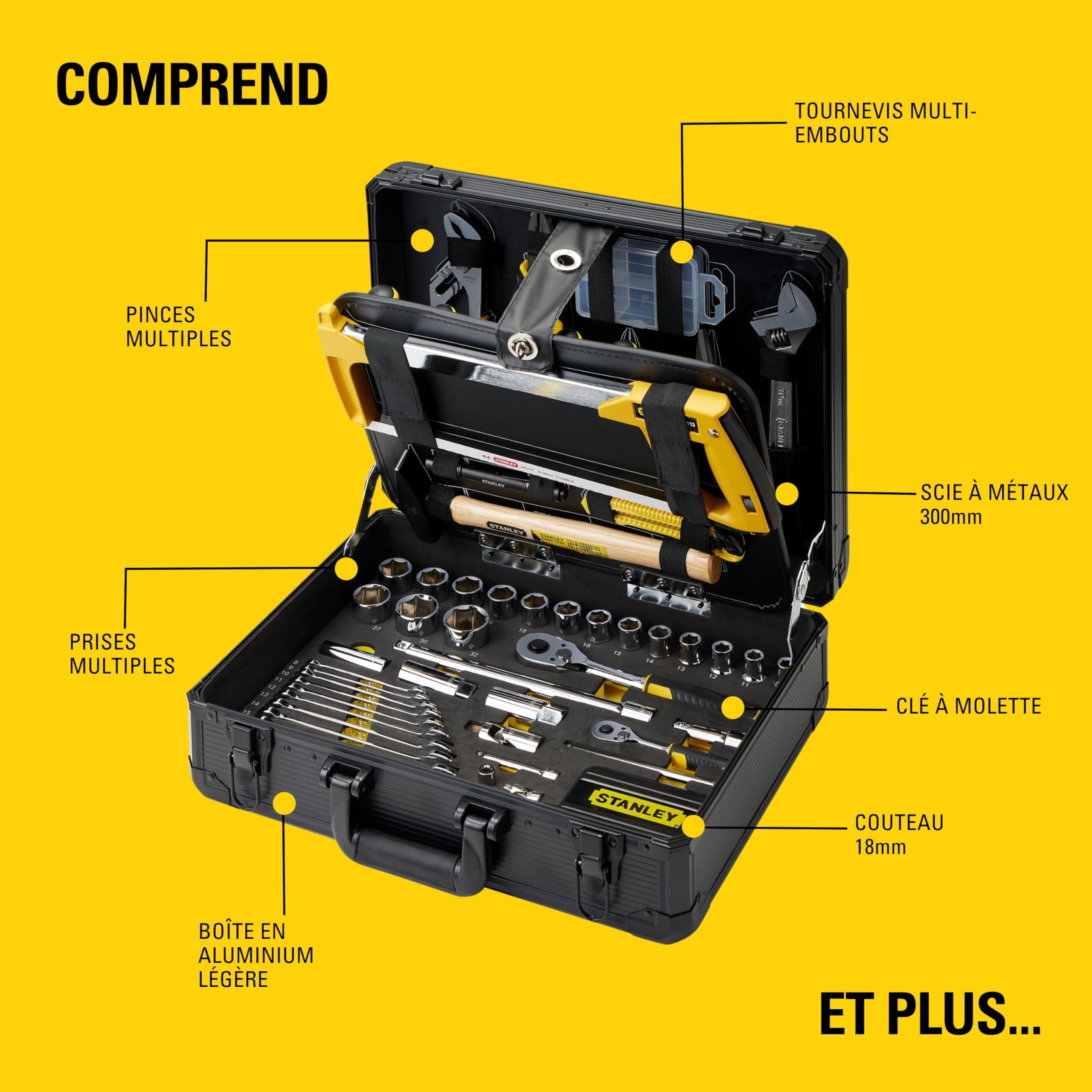 Valise à outils 142 pièces STMT98109-1 avec outils de serrage vissage pinces tournevis clés marteau et accessoires