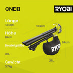 Akku-Laubsauger OBV18 18 V mit Brushless-Motor 2-in-1 Laubbläser und Laubsauger 10:1 Mulchfunktion ohne Akku und Ladegerät