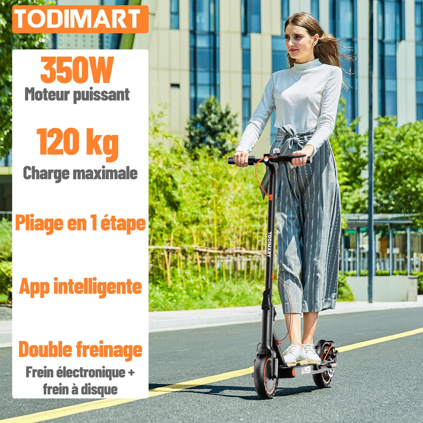 Trottinette électrique adulte T3 350W 36V 7.8Ah 25 km/h pliable pneus nid d'abeille autonomie 35 km charge 120 kg