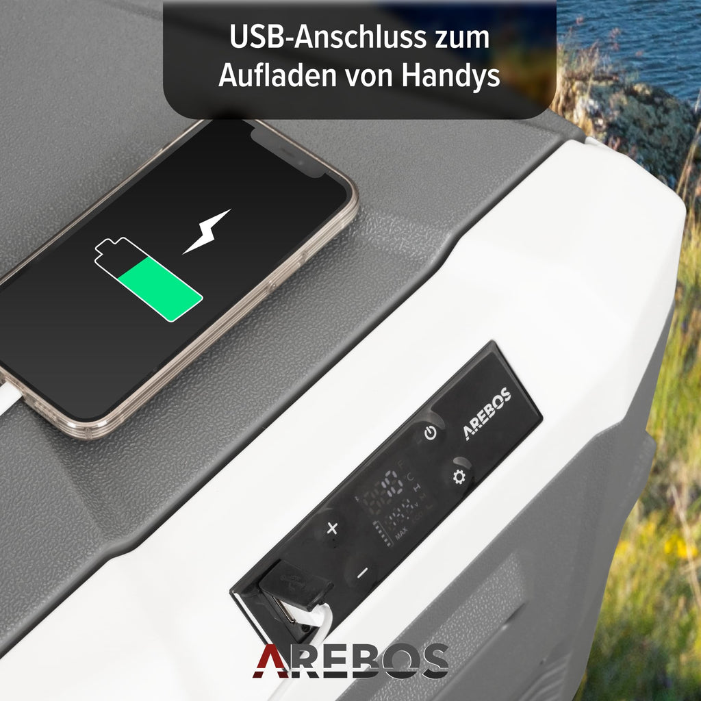 Kompressor-Kühlbox 43 Liter mit App-Steuerung LCD-Touchscreen 12/24 V AC-Anschluss Kühl- und Warmfunktion