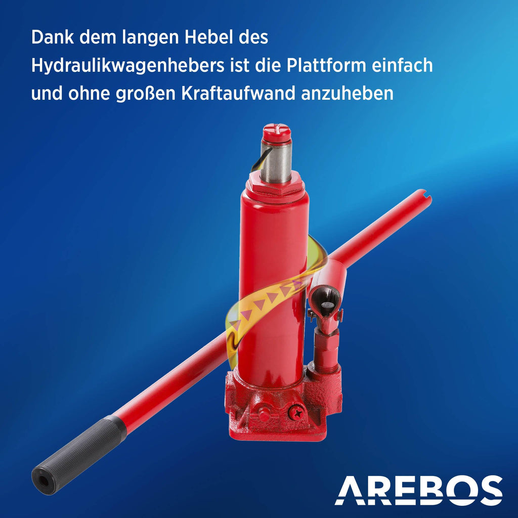 2 Auffahrrampen mit hydraulischem Wagenheber, höhenverstellbar von 290 bis 375 mm, Belastbarkeit 2 t, für PKW und Kleintransporter