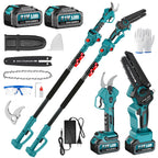 4-in-1 Akku-Hochentaster mit 6-Zoll-Mini-Kettensäge und Elektrischer Gartenschere, bürstenlos, 2x 4,0 Ah, bis 4 m