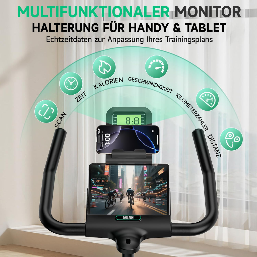 Heimtrainer Fahrrad mit 0-100% Widerstand, LCD-Display und Tablet-Halterung, bis 160 kg, 15 kg Schwungrad
