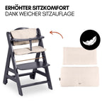 5-in-1 Hochstuhl Beta+ Newborn Set mit Deluxe Bouncer, Sitzpolster und Essbrett, aus FSC-zertifiziertem Buchenholz, Dark Grey