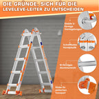 6-Stufen-Mehrzweckleiter aus Aluminium mit Ausziehfunktion bis 6,10 m, 150 kg Traglast sowie Stabilisator und Rädern