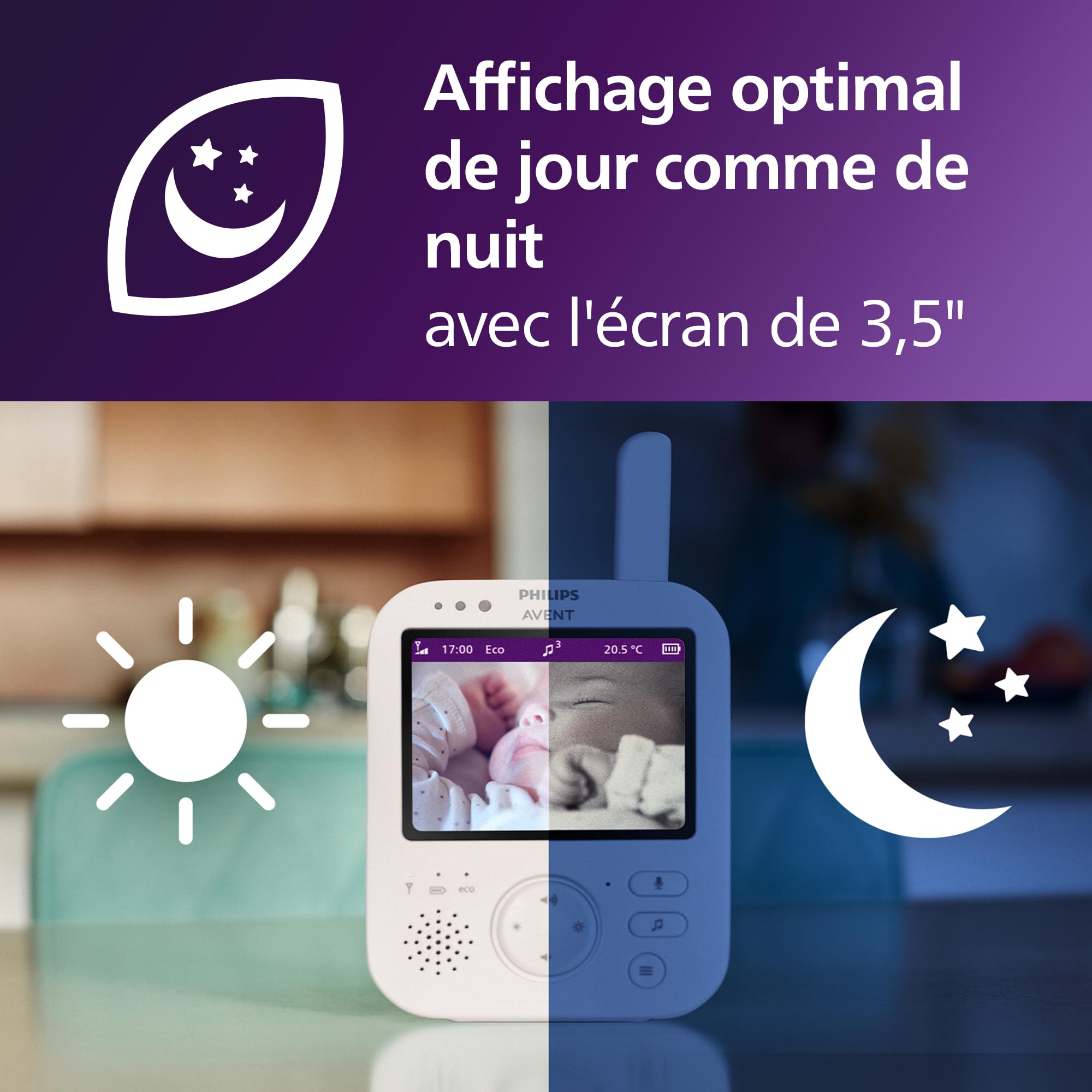 Babyphone vidéo SCD891/26 avec caméra écran 3,5 pouces zoom numérique x4 vision nocturne audio berceuses et capteur température