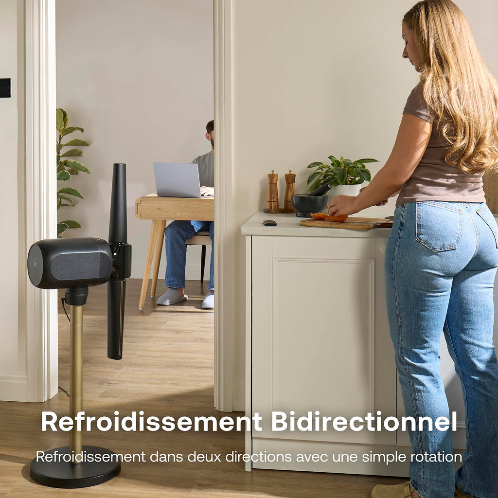 Ventilateur sans pales FlexBlade sur pied double direction oscillation 90° 5 vitesses minuterie télécommande magnétique