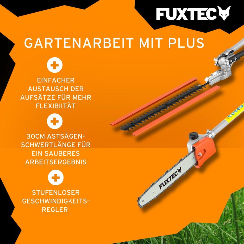 Benzin-Motorsense 4in1 Multitool 52 ccm 3 PS Kombigerät mit Fadenkopf, Langastschneider und Heckenschere
