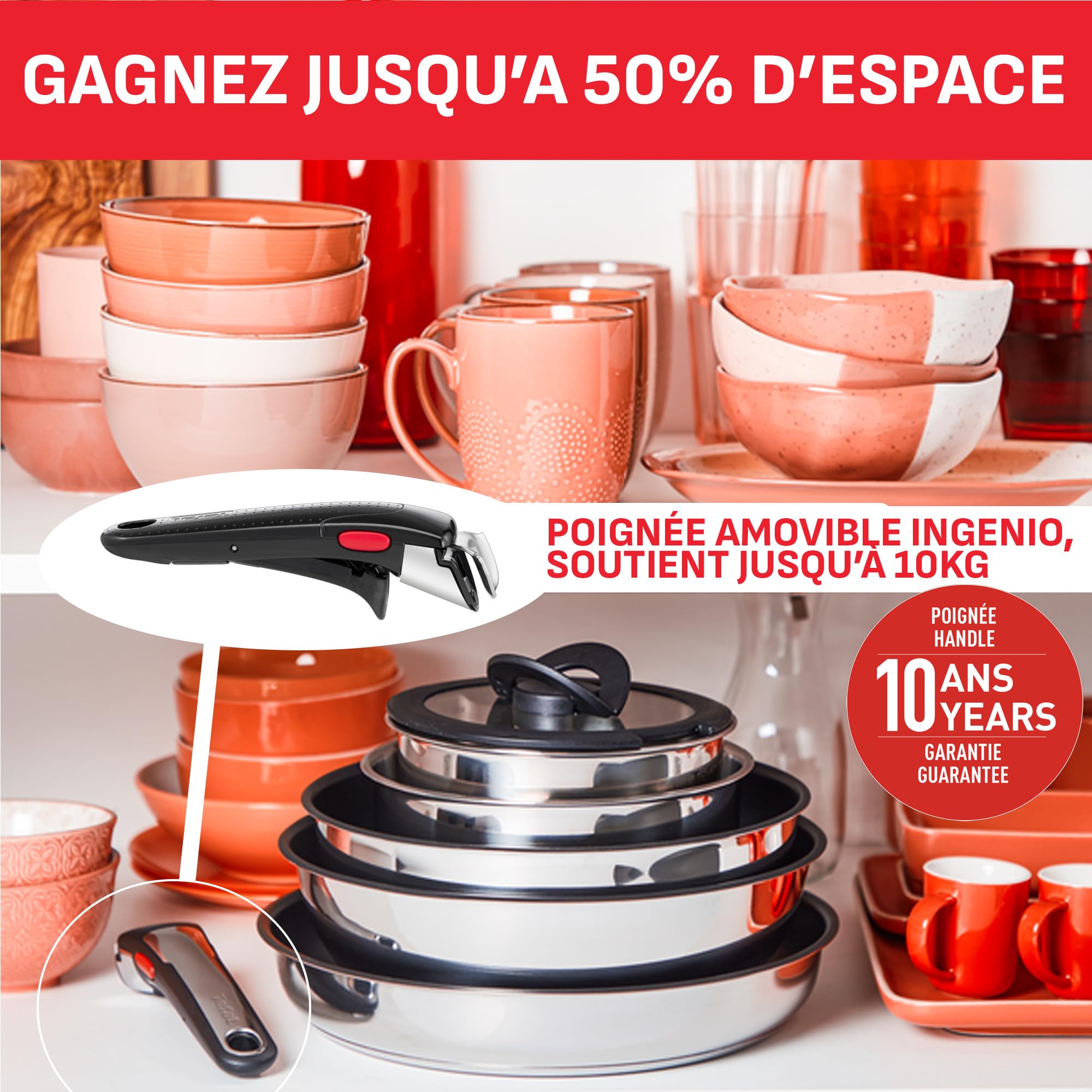 Batterie de cuisine Ingenio L897SK04 20 pièces antiadhésive induction avec poignées amovibles