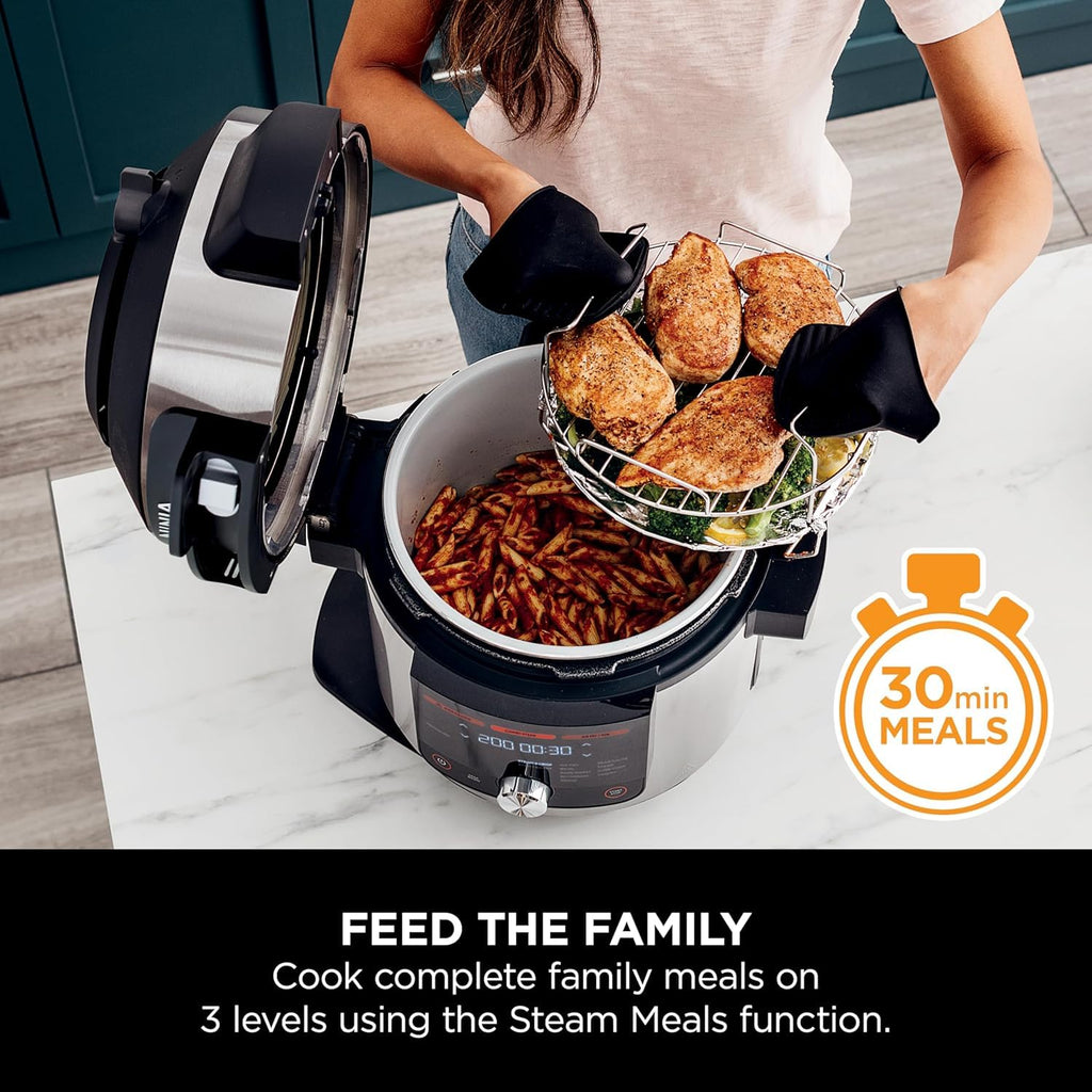 Multikocher 7,5 L mit SmartLid und 14-in-1-Funktionen, Schnellkochtopf, Heißluftfritteuse und digitalem Temperaturfühler, Edelstahl