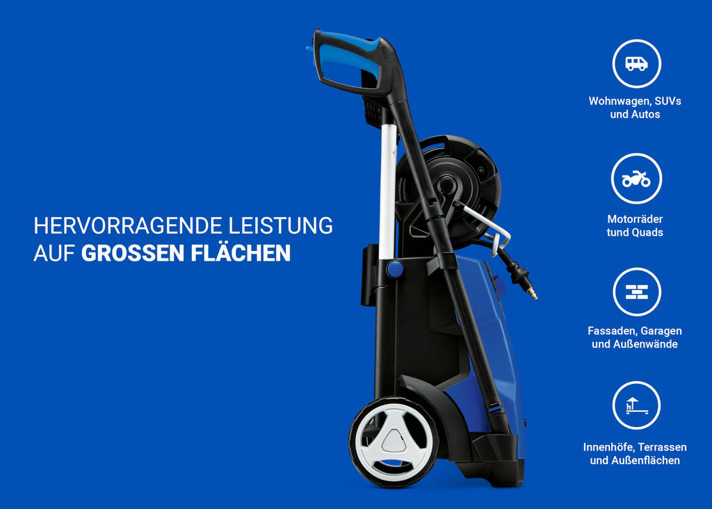 Hochdruckreiniger E 145 mit 145 bar, 2100 W und Zubehör-Set inkl. Schaumsprüher, Flächenreiniger, Bürste und Rohrreinigungs-Set