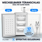 Klein-Gefrierschrank 73 L mit 4-Sterne-Gefrierfach, 3 Fächer und wechselbarem Türanschlag, silber