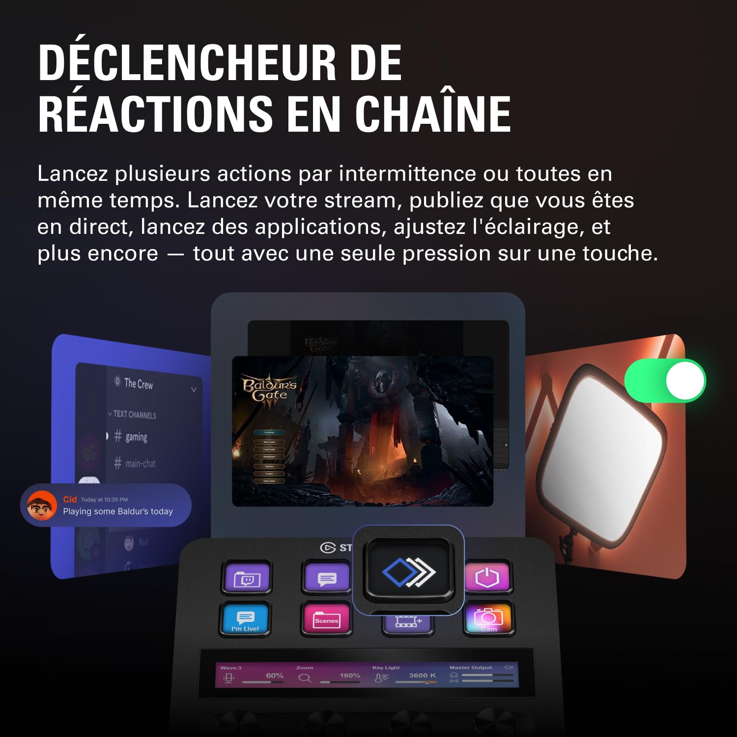 Console de mixage Stream Deck Plus avec touches LCD ruban tactile et connexion USB-C pour production audio vidéo Mac PC