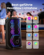 Partybox A31A3 200 W Bluetooth-Lautsprecher mit KI-Karaoke 12 Stunden Akkulaufzeit und 2 kabellosen Mikrofonen